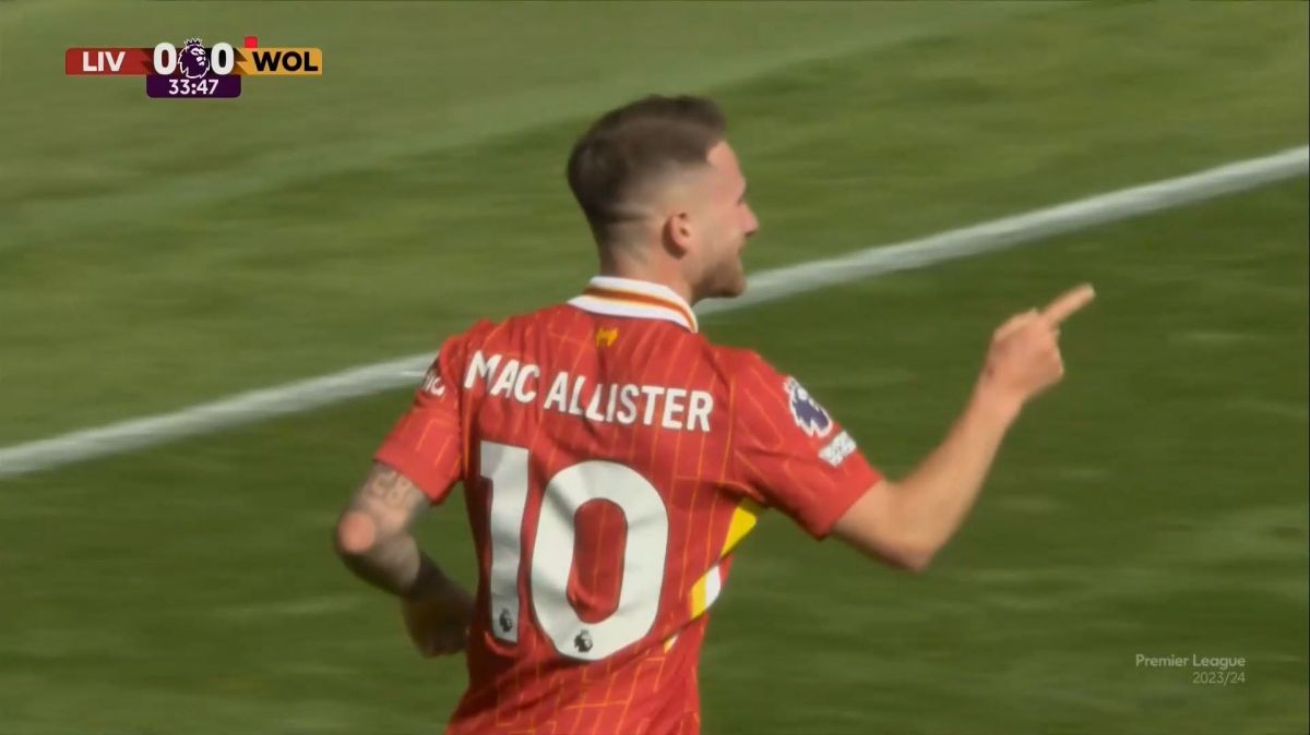 گل اول لیورپول به ولورهمپتون (مک آلیستر)