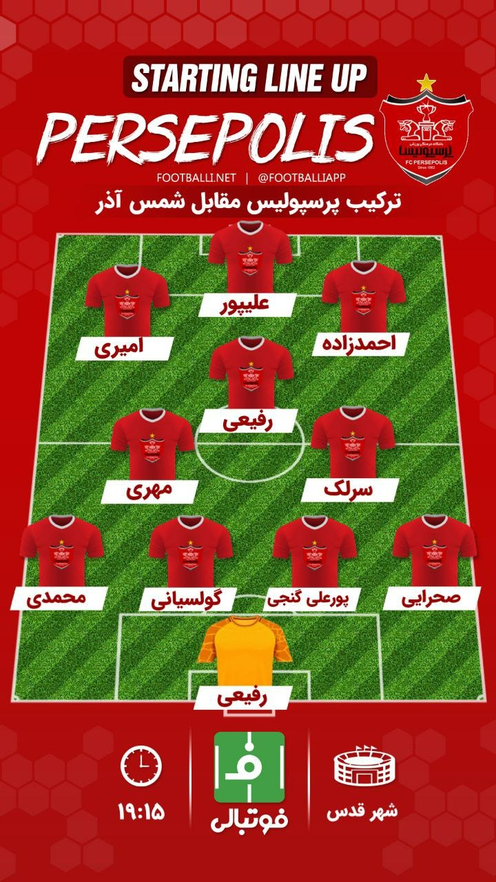 اختصاصی فوتبالی/ شماتیک ترکیب پرسپولیس مقابل شمسآذر