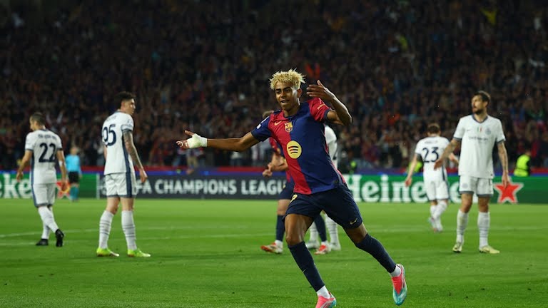 گل اول بارسلونا به اینتر (یامال)