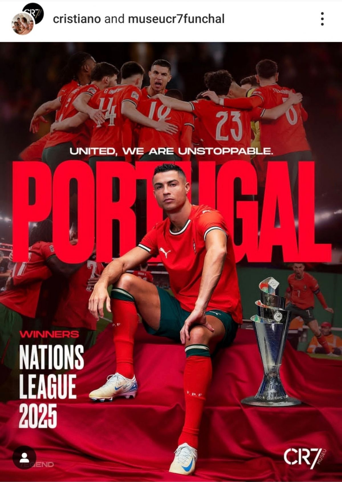 عکس رونالدو با جام لیگ ملت های اروپا 2025