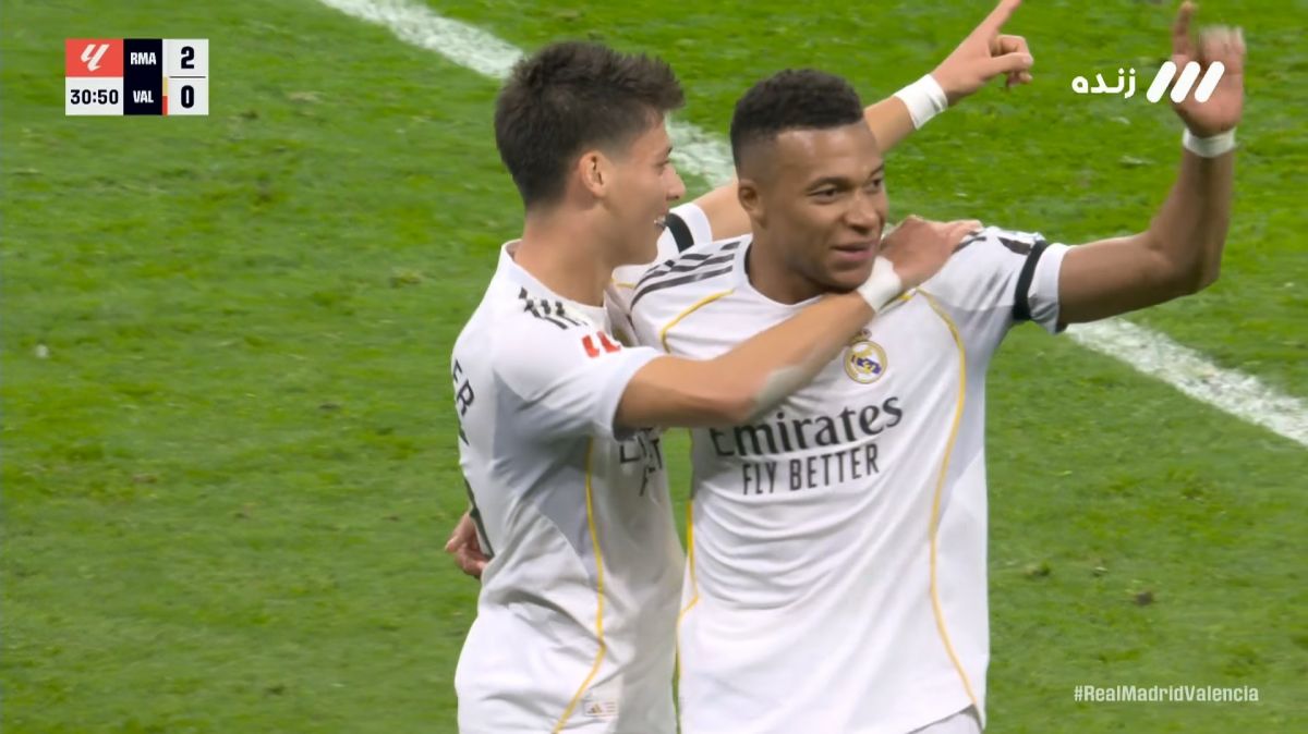 گل دوم رئال مادرید به والنسیا (دبل امباپه)