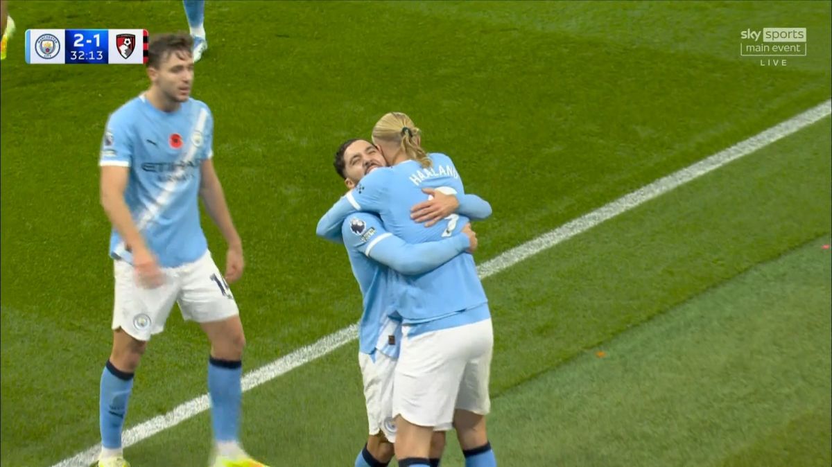 گل دوم منچستر سیتی به بورنموث (دبل ارلینگ هالند)