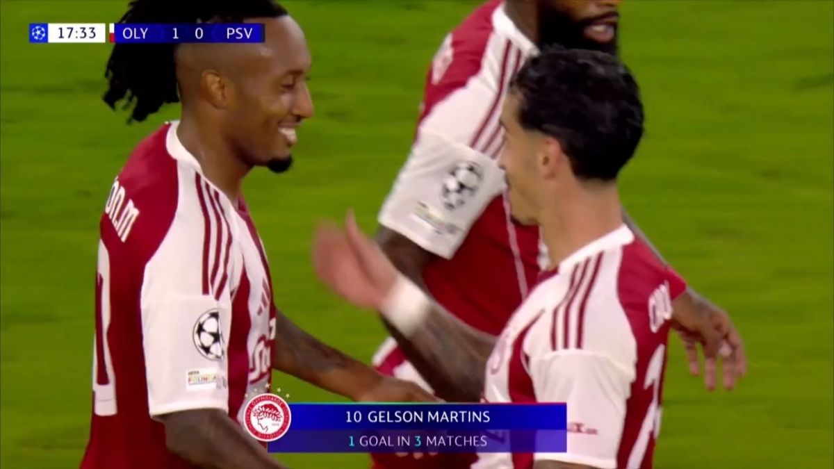 گل اول المپیاکوس به آیندهوون (ژلسون مارتینز)