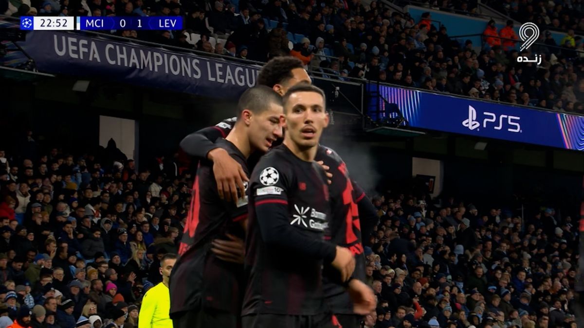 گل اول بایرلورکوزن به منچستر سیتی (الکس گریمالدو)