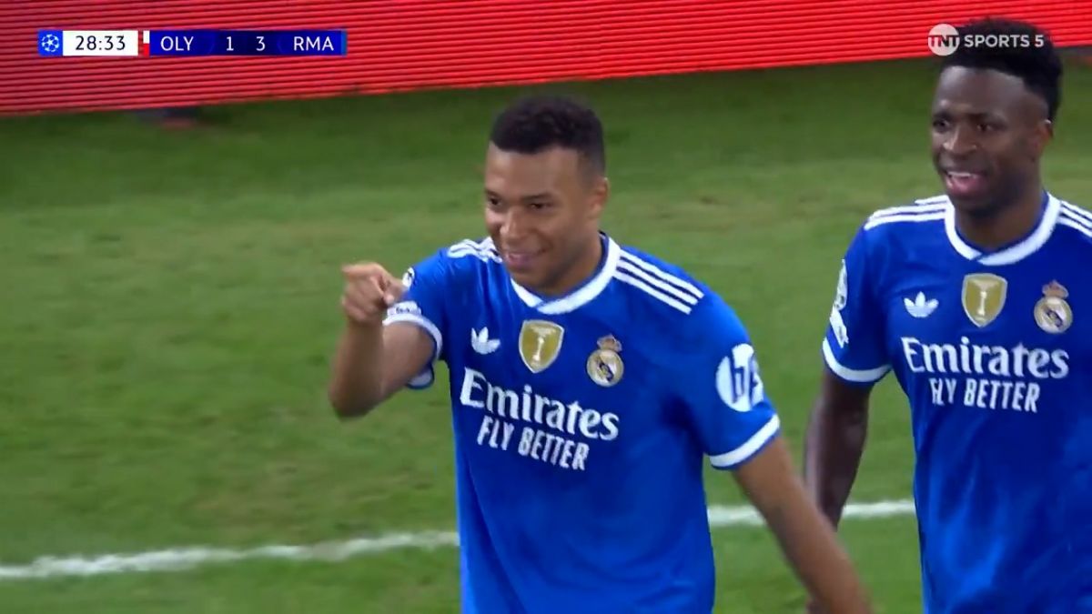 گل سوم رئال مادرید به المپیاکوس (هت تریک کیلیان امباپه)