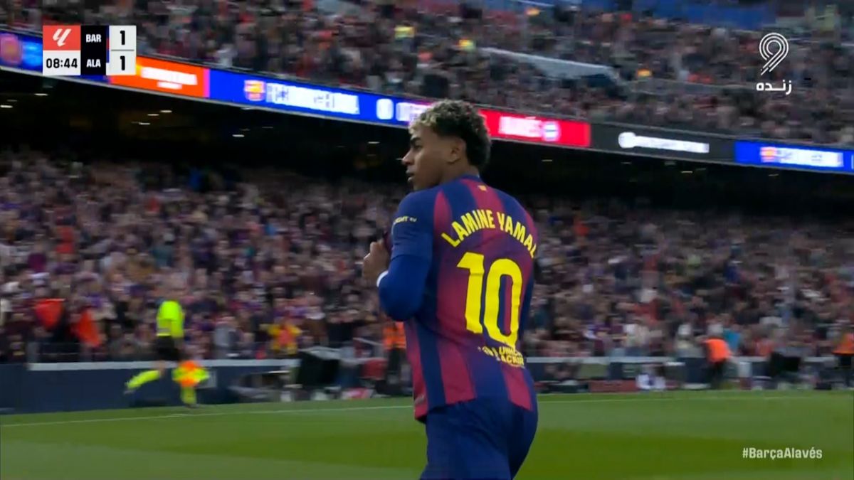 گل اول بارسلونا به آلاوز (لامین یامال)