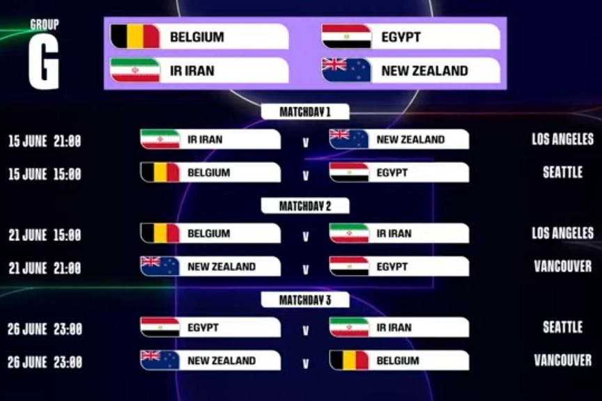 اعلام زمان و مکان بازی‌های تیم ملی فوتبال ایران در مرحله گروهی جام جهانی ۲۰۲۶