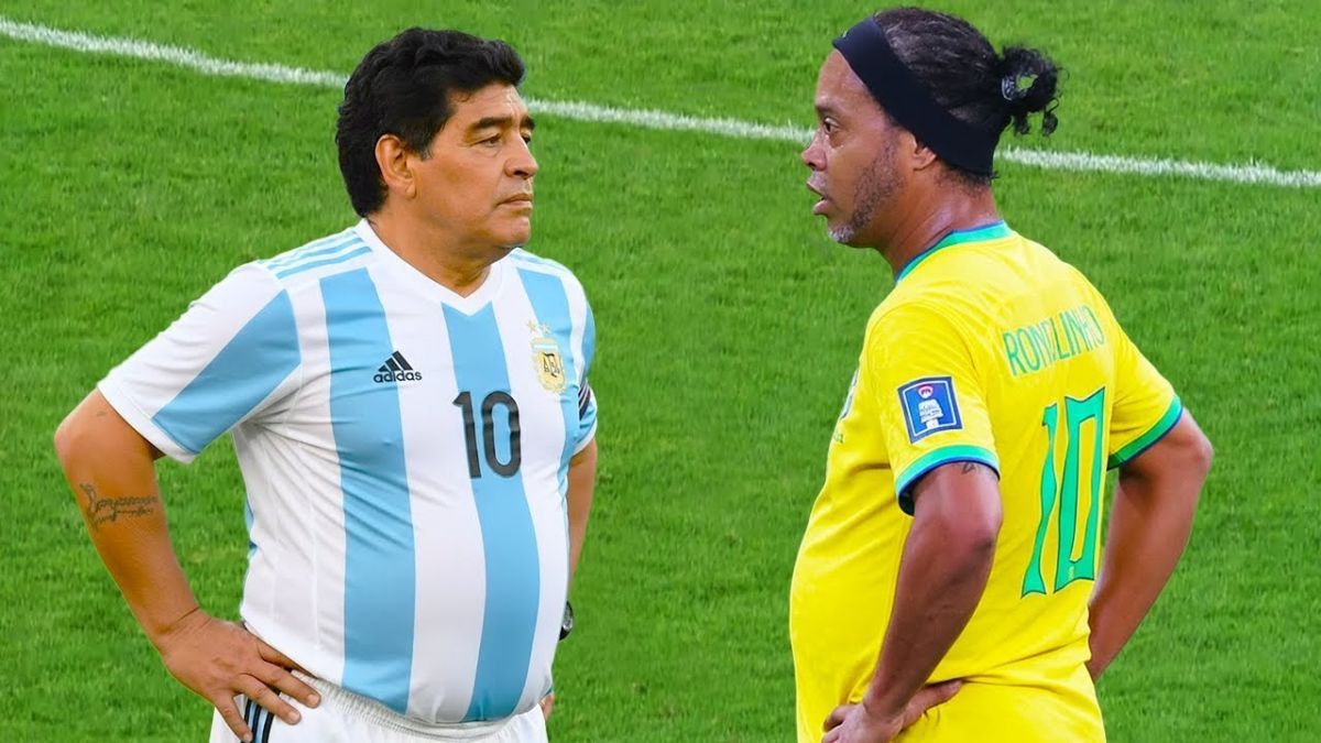 حتی در ۶۰ سالگی و بیماری، مارادونا در این بازی به رونالدینیو نشان داد رییس کیست!