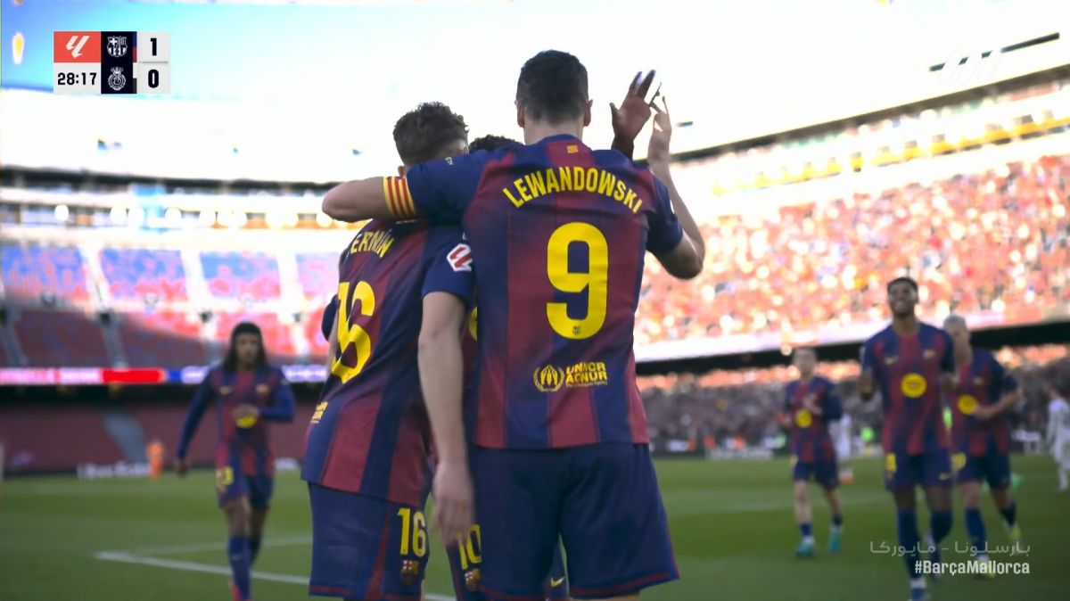 گل اول بارسلونا به مایورکا (لواندوفسکی)