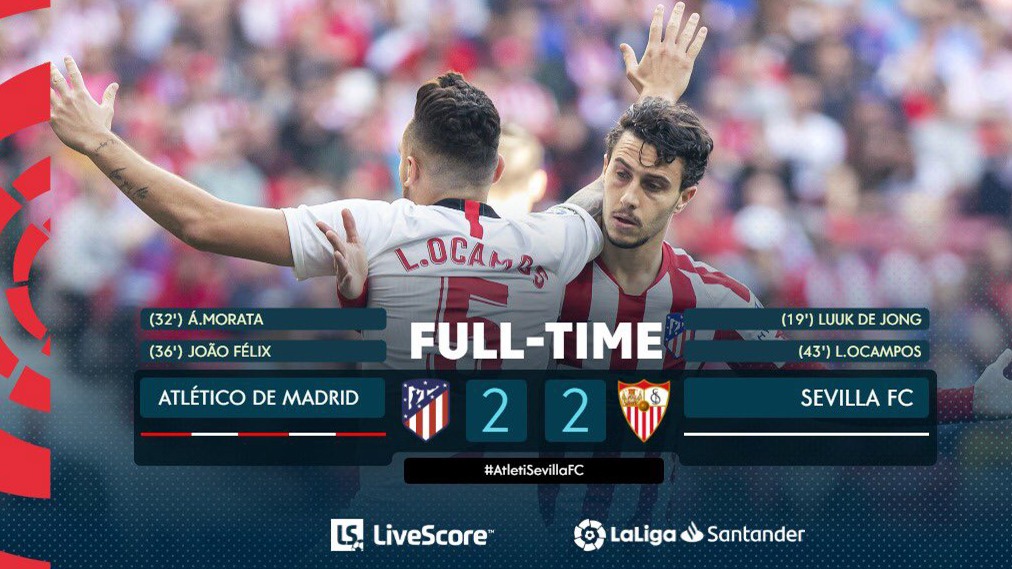 خلاصه بازی اتلتیکو مادرید 2-2 سویا