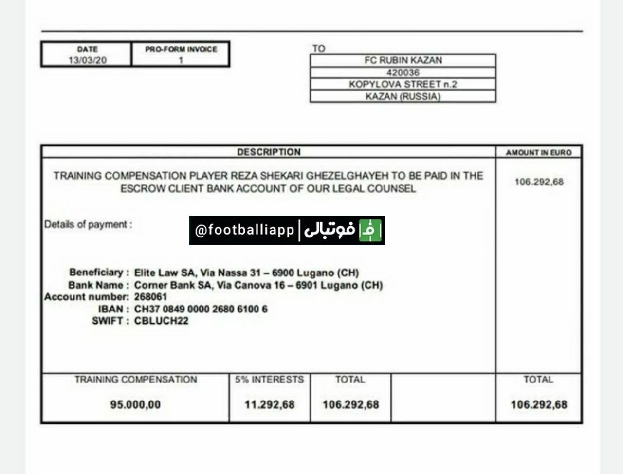 سعید آذری مدیرعامل فولادخوزستان خبر از پرداخت 106 هزار یورو توسط باشگاه روبین کازان بابت حق آموزش(حق رشد) رضا شکاری به باشگاه ذوبآهن داد.