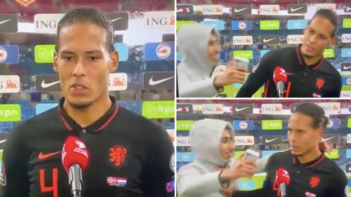 فندایک هواداری که مزاحم مصاحبه زندهاش شده بود را هل داد!
