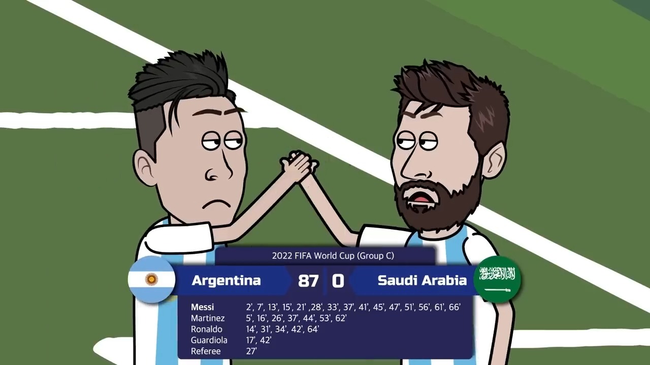 انیمیشن جالب بازی عربستان 2-1 آرژانتین و وضعیت خوش خیالی مسی