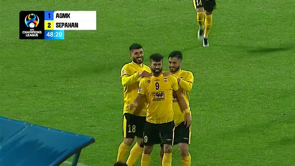 گل دوم سپاهان به آلمالیق (سوپرگل و دبل رامین رضاییان)