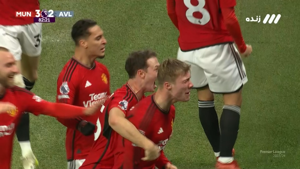 گل سوم منچستریونایتد به استون ویلا (راسموس هویلوند)