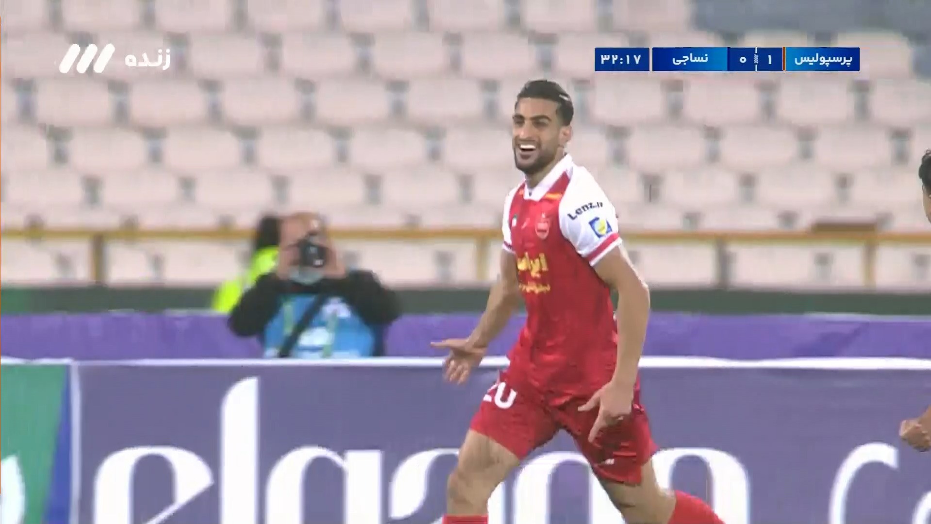 گل اول پرسپولیس به نساجی مازندران (شهاب زاهدی)