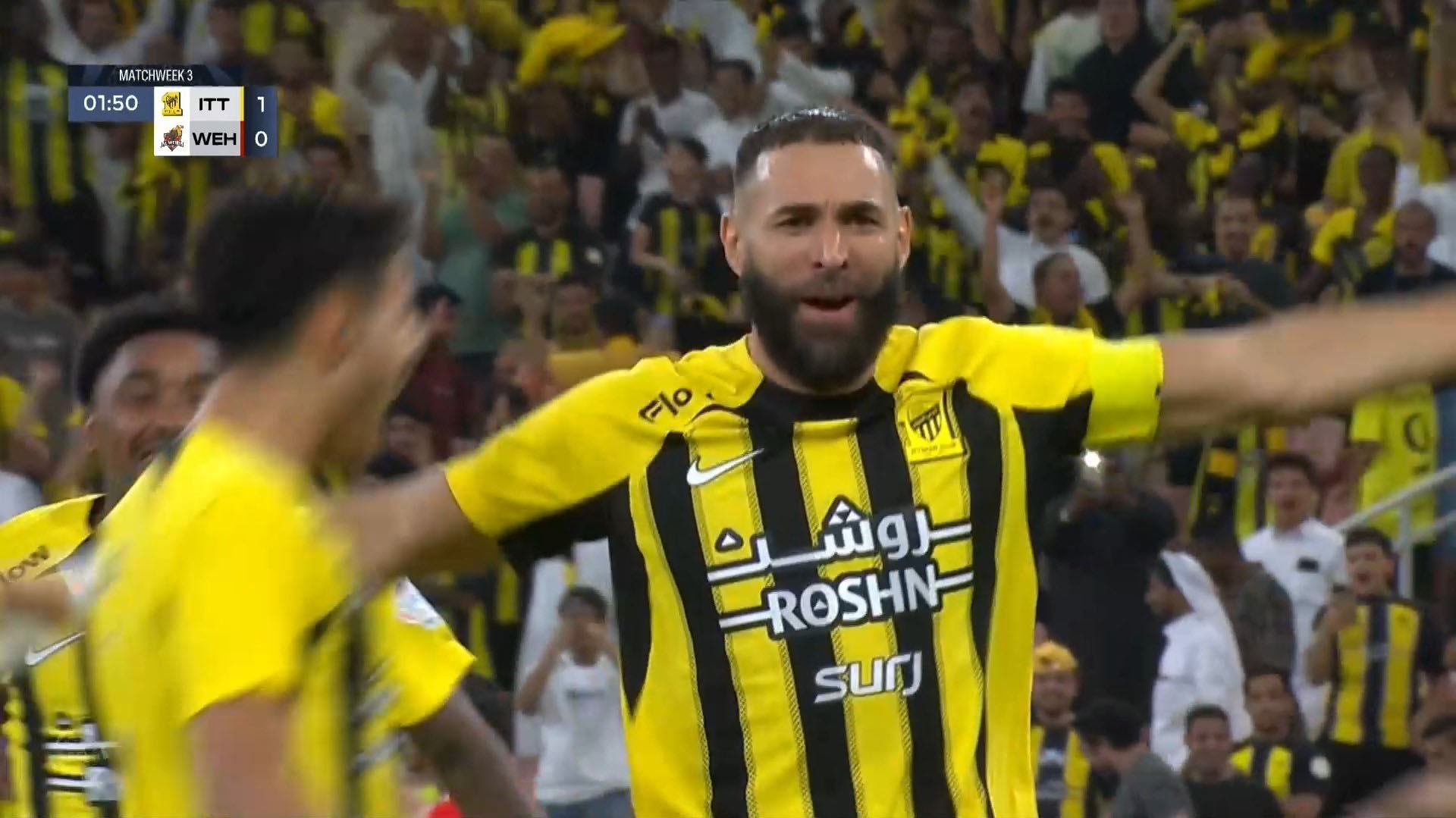 گل اول الاتحاد به الوحده عربستان (سوپرگل بنزما)