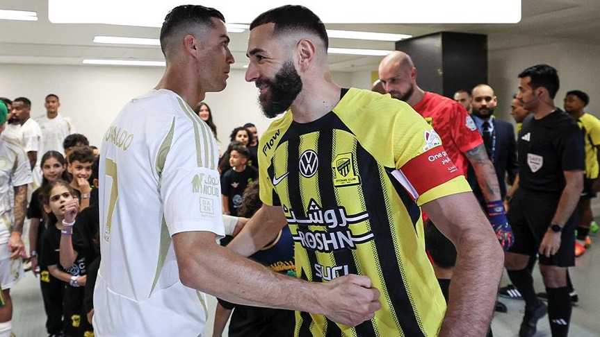 نوستالژی؛ خوش و بش بنزما و رونالدو پیش از بازی الاتحاد - النصر