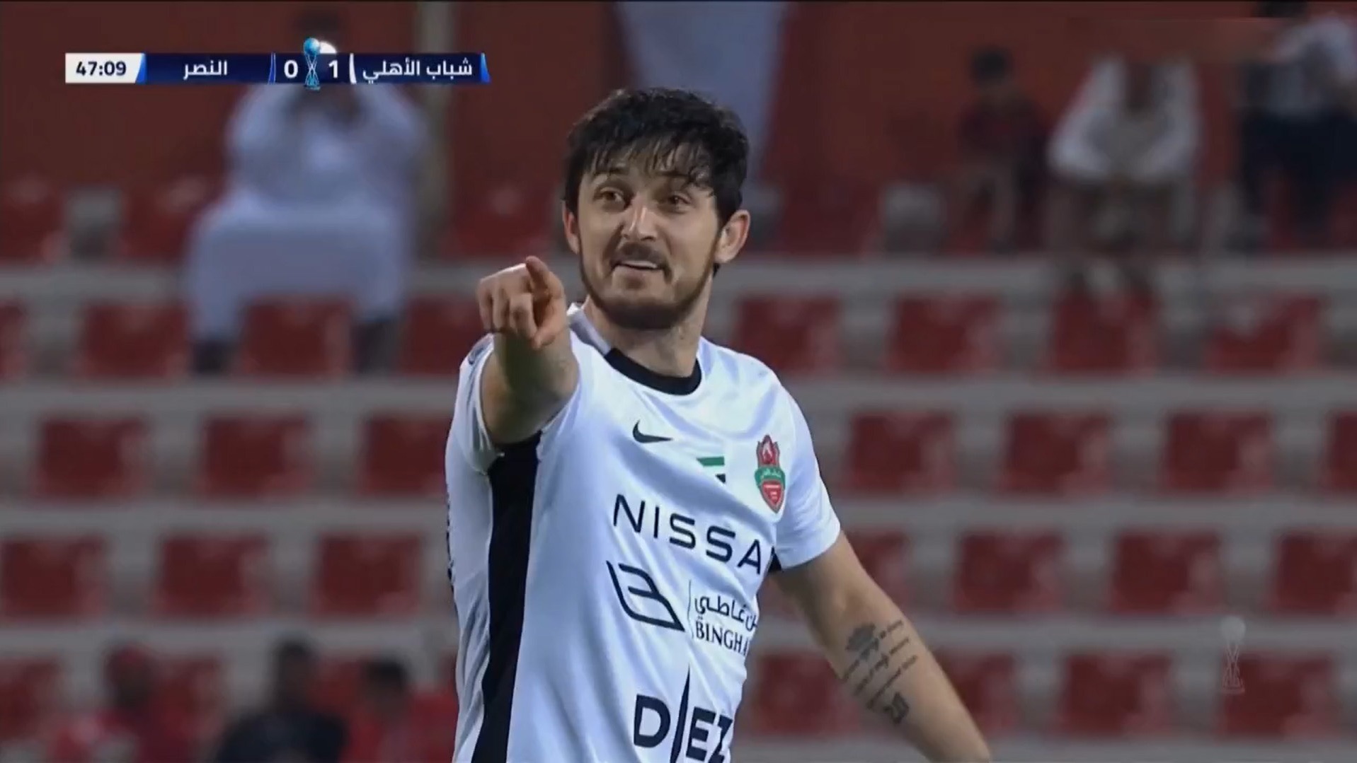 گل اول شباب الاهلی به النصر (سردار آزمون)