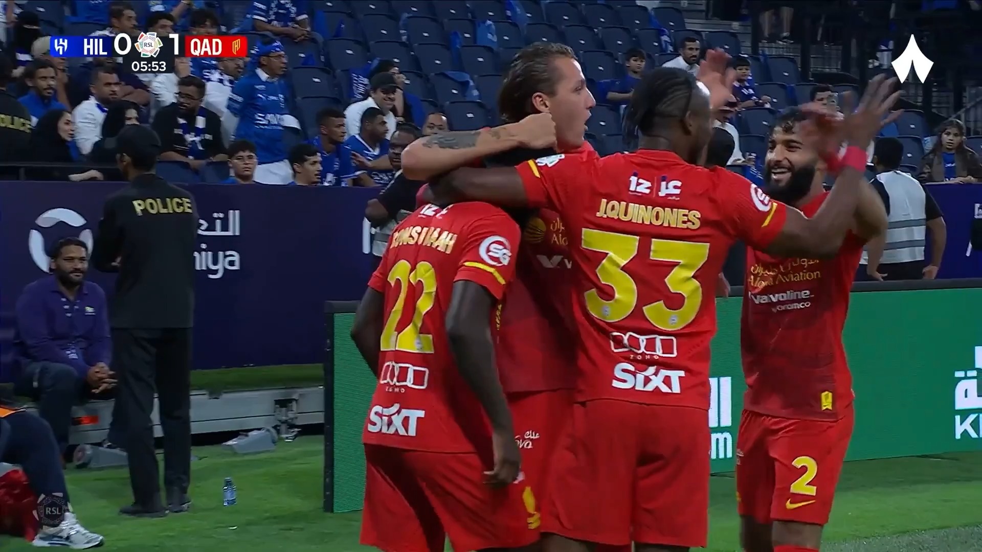 گل اول القادسیه عربستان به الهلال (باه)