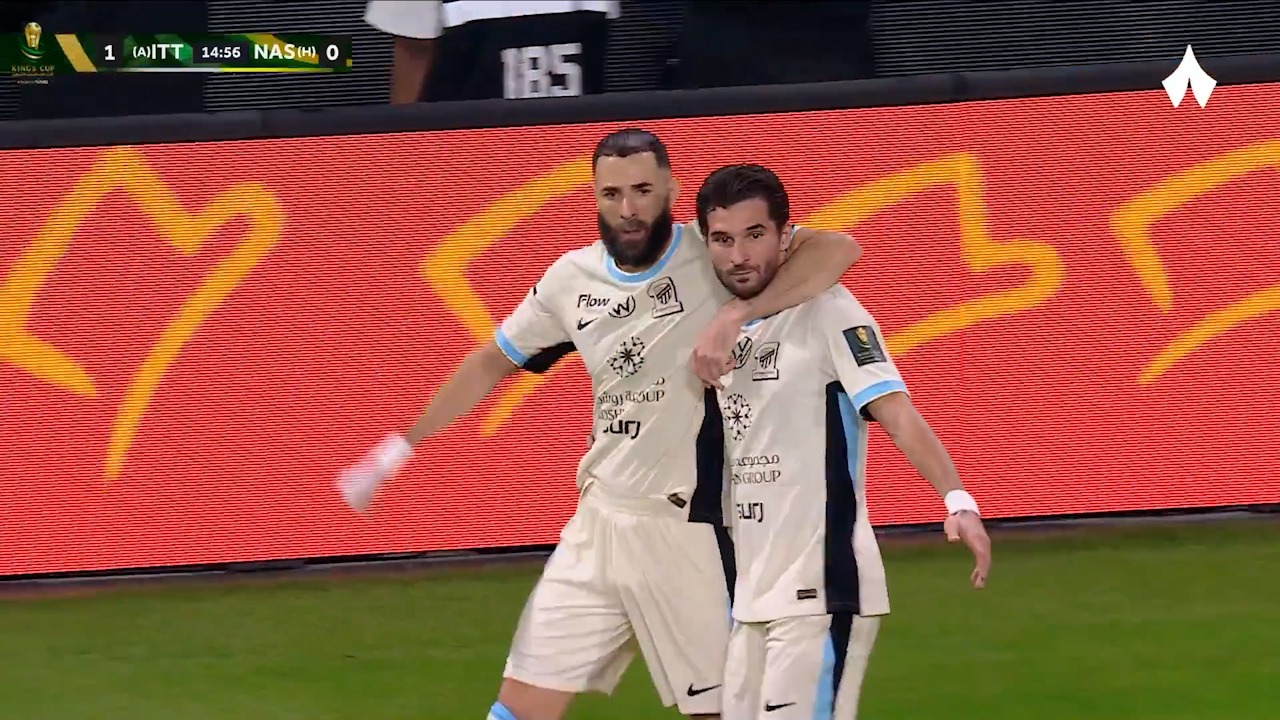 گل اول الاتحاد به النصر (کریم بنزما)