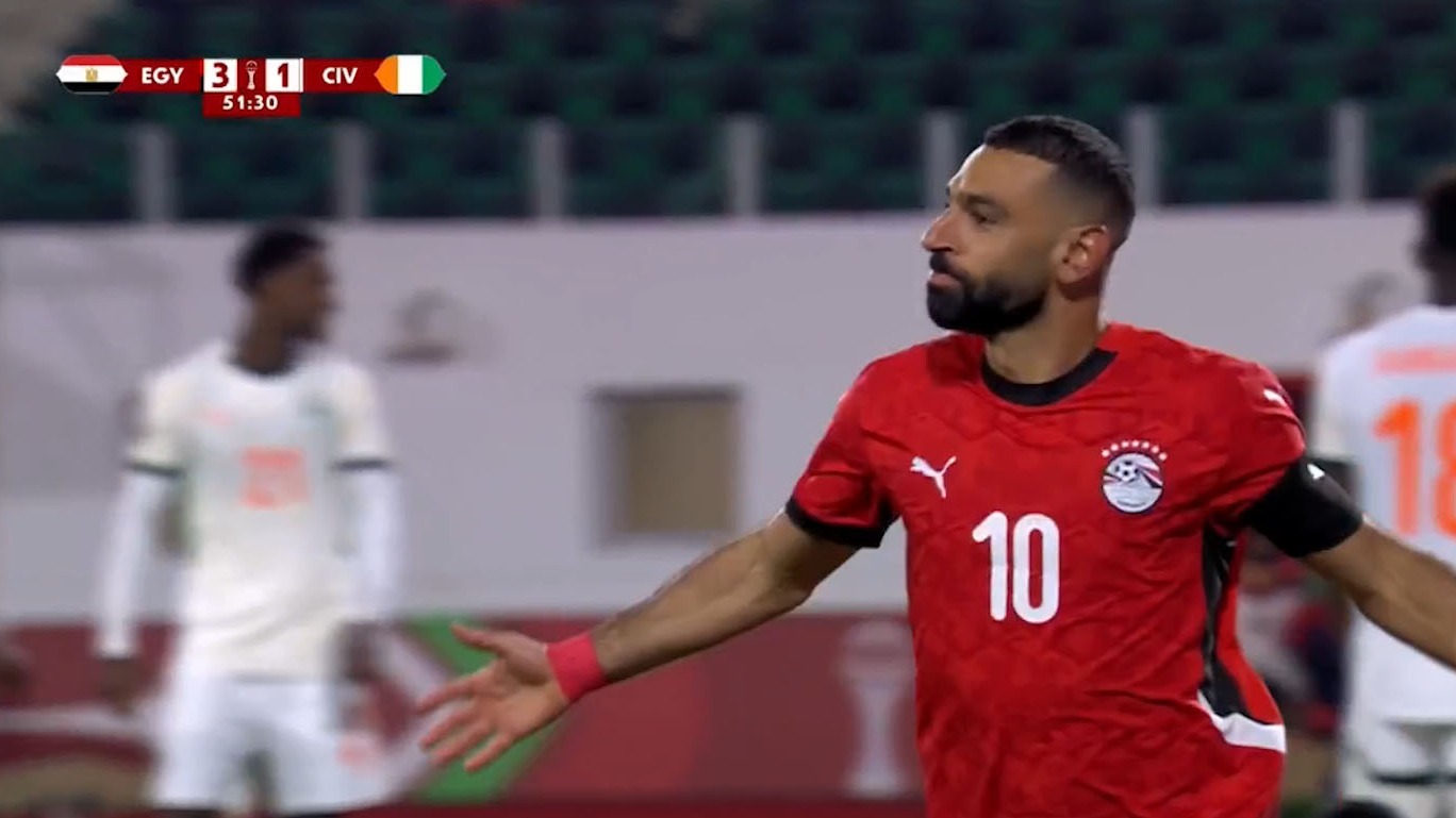 گل سوم مصر به ساحل عاج (محمد صلاح)