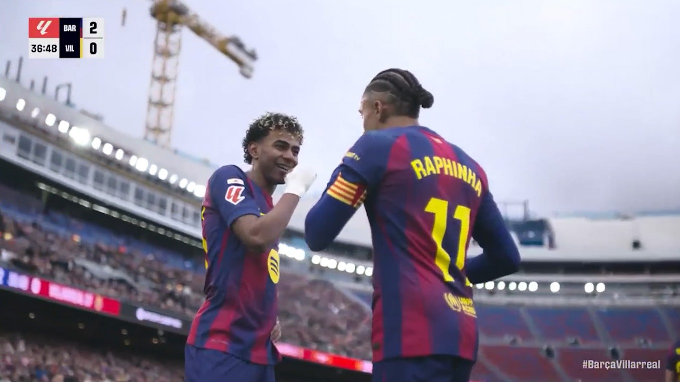 گل دوم بارسلونا به ویارئال (دبل و سوپرگل لامین یامال)