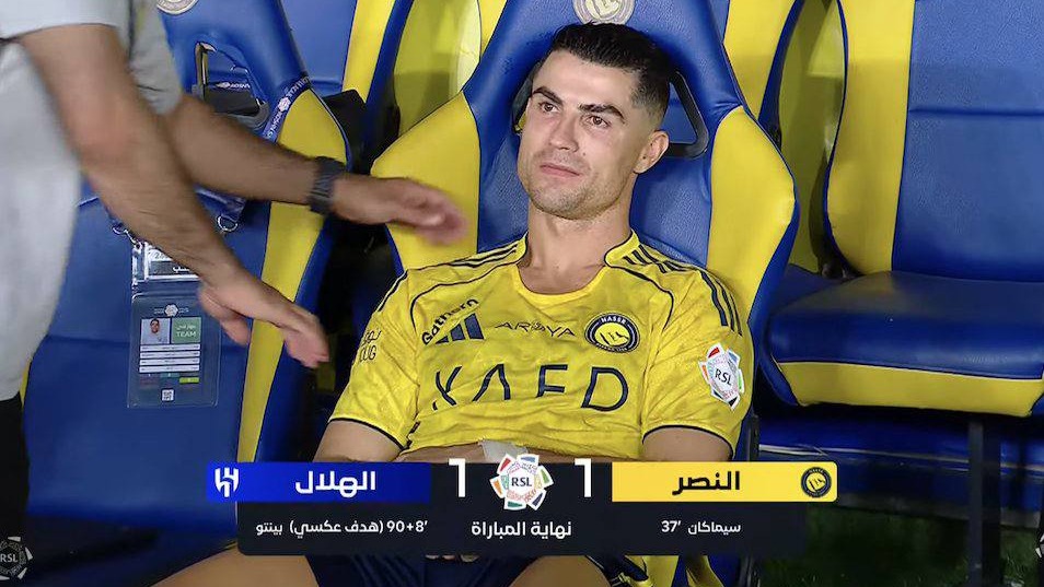 چهره غمگین کریستیانو رونالدو پس از تساوی بدموقع النصر مقابل الهلال