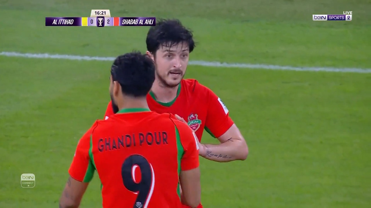 گل دوم شباب الاهلی به الاتحاد (دبل سردار آزمون)