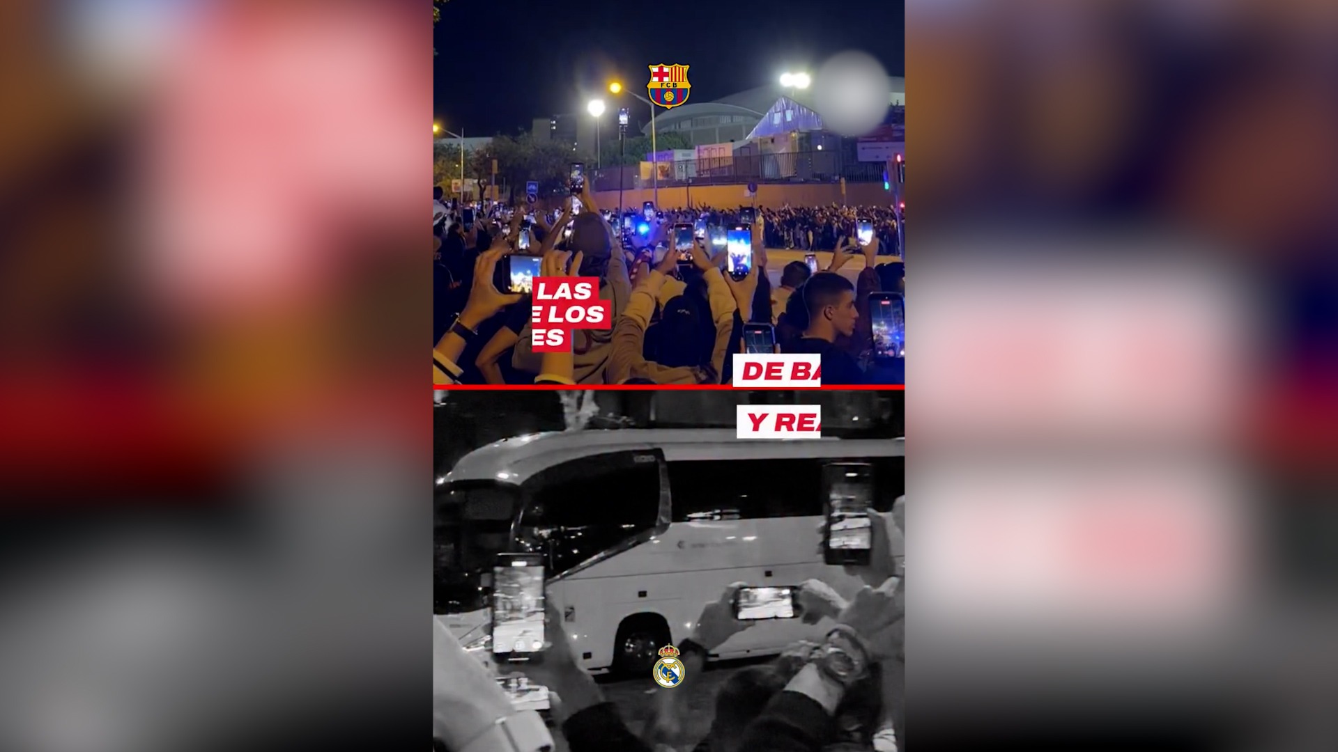 ورود اتوبوس بارسلونا و رئال مادرید به ورزشگاه نیوکمپ قبل از شروع الکلاسیکو